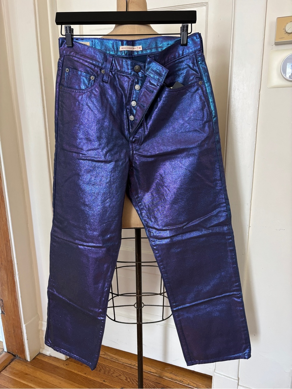 Levi's Metallic Iridescent Blue-Purple Straight Leg Ankle Jeans